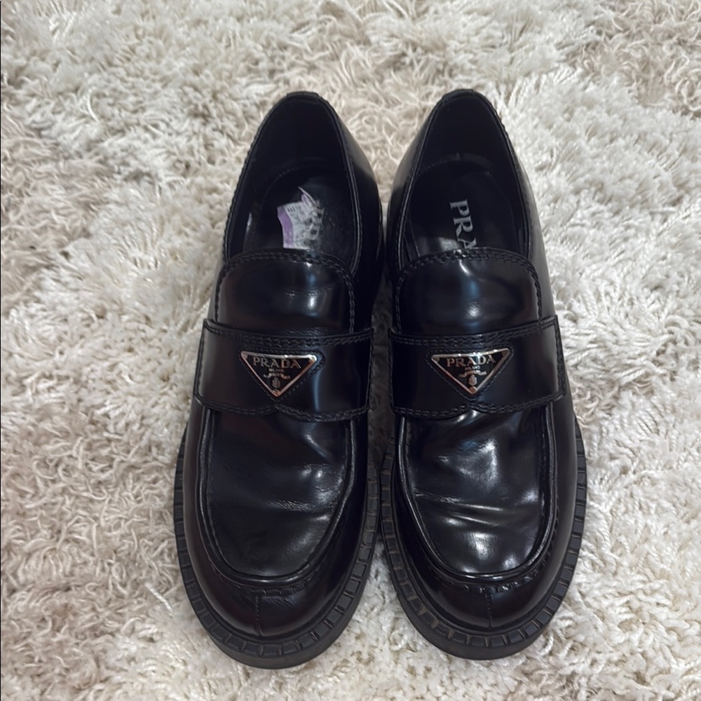 Prada Black Leather Loafers Classic Slip-Ons